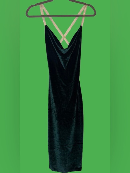 PrettyLittleThing Dresses & Skirts - PrettyLittleThing Emerald Green Clear Strap Velvet Cowl Neck Midi Dress | Size 2